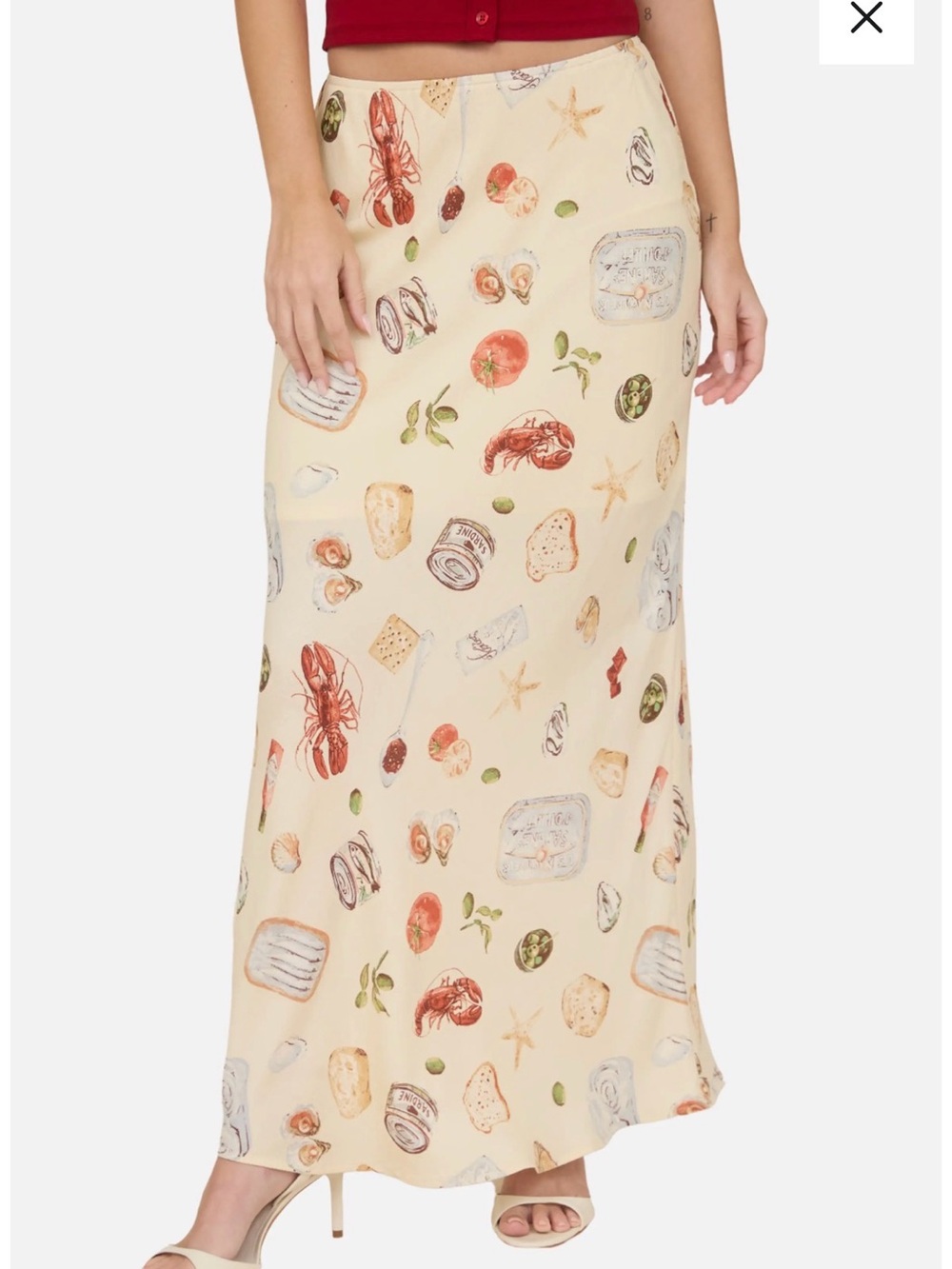 Cream Seafood Print Maxi Skirt